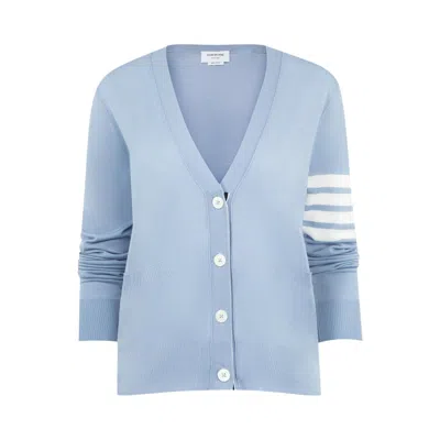 Pre-owned Thom Browne Merino Wool Relaxed Fit V-neck Cardigan 'light Blue' | Women's Size 40