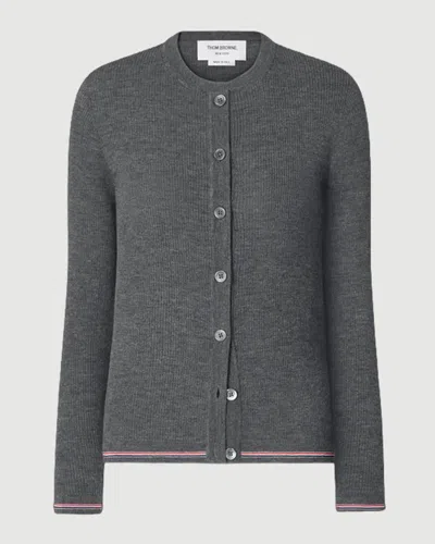 Thom Browne Merino Wool Rib Stitch Cardigan In Gray