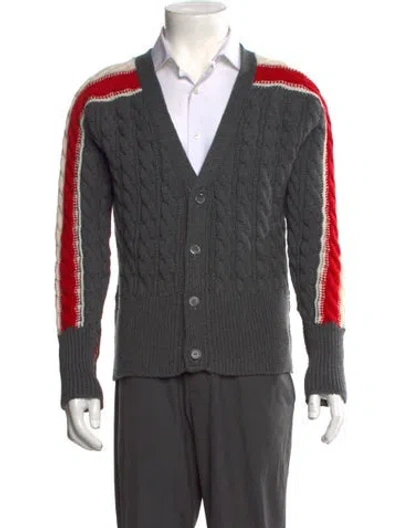 Pre-owned Thom Browne Merino Wool Striped Cardigan In Gray