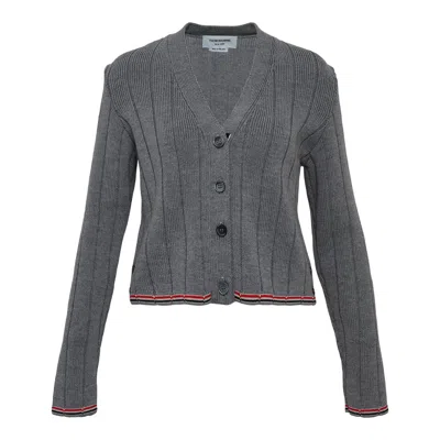Thom Browne Merino Wool V Neck Cardigan Women In Gray