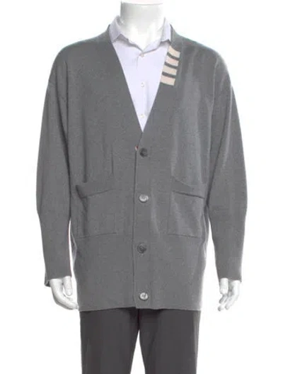 Pre-owned Thom Browne Merino Wool V-neck Cardigan In Gray