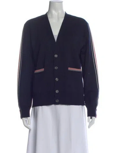 Pre-owned Thom Browne Merino Wool V-neck Sweater In Blue