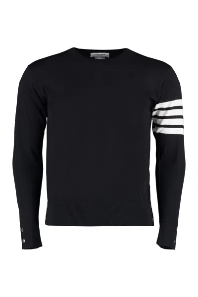 Thom Browne Merino Wool With Striped Sleeves Sweater In Blue