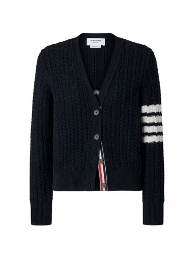 Thom Browne Merino-wool 4-bar Anchor-intarsia Cardigan In Blue