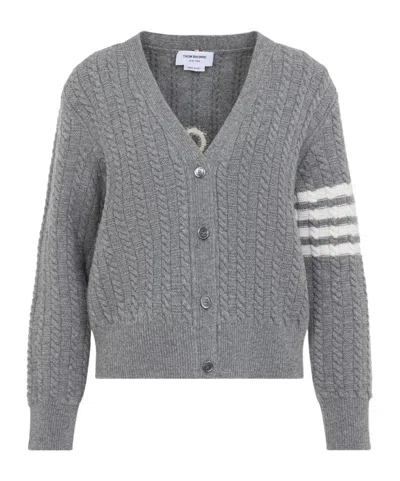 Thom Browne Merino-wool 4-bar Anchor-intarsia Cardigan In Gray