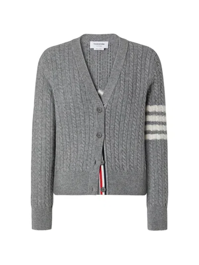 Thom Browne Merino-wool 4-bar Anchor-intarsia Cardigan In Gray