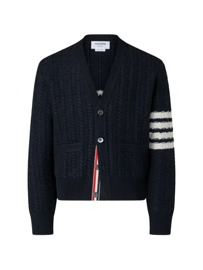 Thom Browne Merino Wool Anchor Cardigan With 4-bar Detail In Black