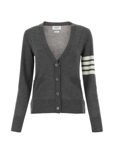 Thom Browne Merino-wool 4-bar Relaxed-fit V-neck Cardigan In Grey
