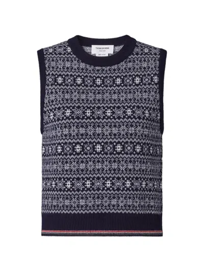 Thom Browne Merino-wool Jacquard Snowflake Shell Top In Blue