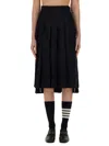 Thom Browne Mid-calf Pleated Skirt With Side Button Closure In Black