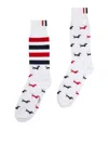 Thom Browne Dog Motif Striped Pattern Mid-calf Socks In Blanco