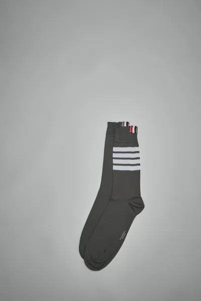 Thom Browne Mid Calf Socks W/ 4bar In Lightweight Cotton
