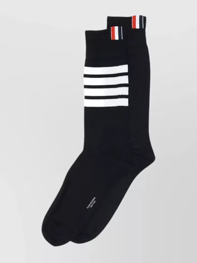 Thom Browne Mid Calf Socks W/ 4bar Striped Pattern In 001