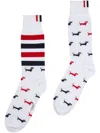 Thom Browne Dog Motif Striped Pattern Mid-calf Socks In White