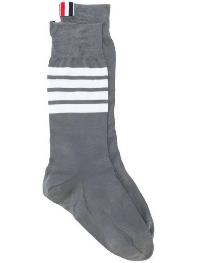 Thom Browne Mid Calf Socks With 4 Bar In Med Grey