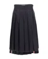 Thom Browne Ladies Navy Twill Pleated Midi Skirt In Black