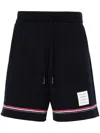 Thom Browne Blue Shorts With Elastic Waist With Drawstring And Rwb Striped Detail In Blue