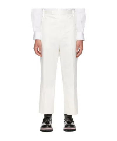 Thom Browne Mid-rise Straight-leg Trousers In White