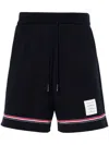 Thom Browne Blue Shorts With Elastic Waist With Drawstring And Rwb Striped Detail In Blue