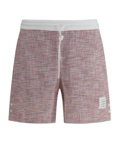 Thom Browne Mid-rise Tweed Track Shorts In Gray
