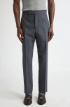 Thom Browne Mid Rise Wool Blend Backstrap Pants In Dark Grey