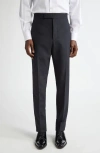 Thom Browne Mid Rise Wool Blend Skinny Pants In Black