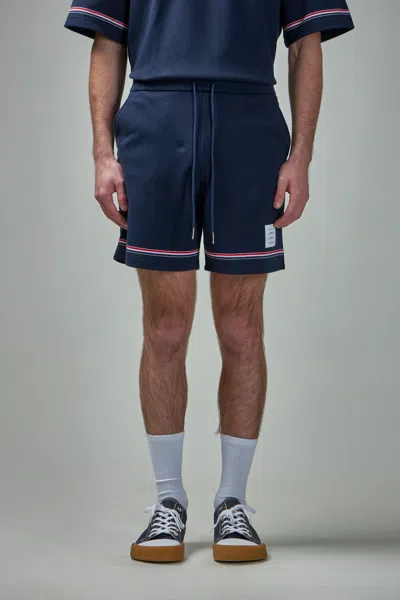 Thom Browne Mid Shorts In Cotton Interlock In Blue