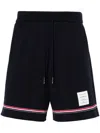Thom Browne Blue Shorts With Elastic Waist With Drawstring And Rwb Striped Detail In Blue