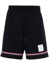 Thom Browne Blue Shorts With Elastic Waist With Drawstring And Rwb Striped Detail In Blue