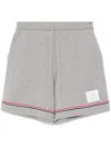 Thom Browne Cotton Interlock Mid Thigh Shorts With Striped Detail In Grey
