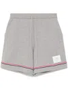 Thom Browne Cotton Interlock Mid Thigh Shorts With Striped Detail In Grey