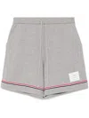 Thom Browne Cotton Interlock Mid Thigh Shorts With Striped Detail In Grey