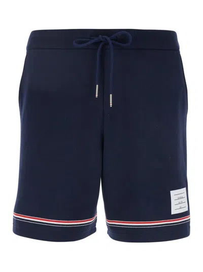 Thom Browne Blue Shorts With Elastic Waist With Drawstring And Rwb Striped Detail