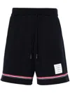 Thom Browne Blue Shorts With Elastic Waist With Drawstring And Rwb Striped Detail In Navy 415