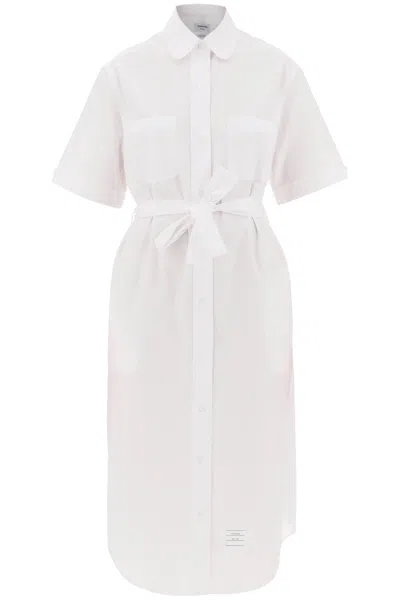 THOM BROWNE WHITE COTTON MIDI BLOUSE WITH BELT FOR WOMEN