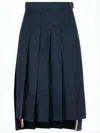 Thom Browne Midi Pleated Skirt With Structured Waistband And Tricolor Accents In Multi