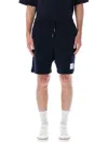Thom Browne Navy Combo Mid Thigh Ripstop And Wool Shorts In Navy