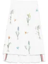Thom Browne Floral-embroidery Midi Skirt In 100 White