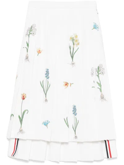 THOM BROWNE FLORAL-EMBROIDERY MIDI SKIRT