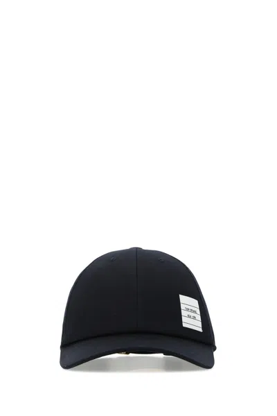 Thom Browne Midnight Blue Cotton Baseball Cap In Black