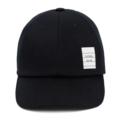 Thom Browne Midnight Blue Cotton Baseball Cap In Black