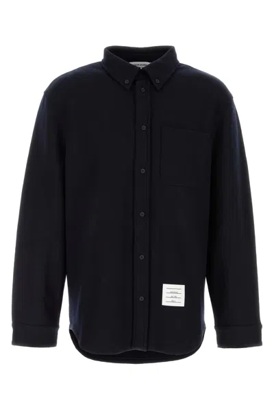 Thom Browne Midnight Blue Cotton Blend Oversize Shirt In Black