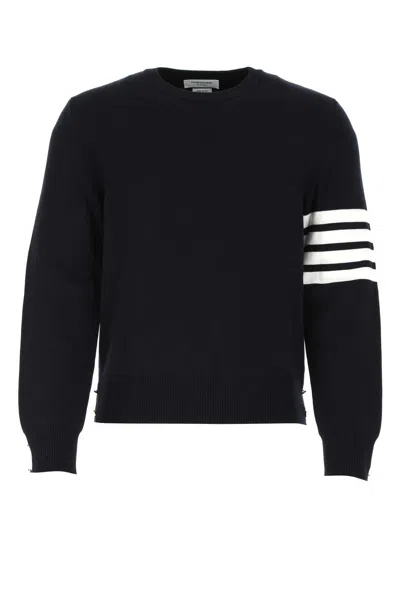 Thom Browne Midnight Blue Cotton Sweater In Black