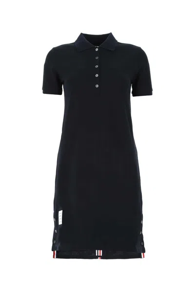 Thom Browne Midnight Blue Piquet Polo Shirt Dress In Navy