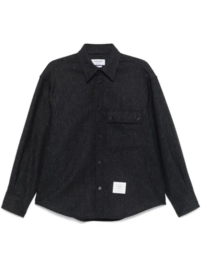 THOM BROWNE MIDNIGHT BLUE TWEED OVERSIZED SHIRT