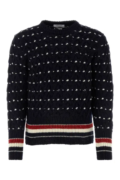 THOM BROWNE MIDNIGHT BLUE WOOL BLEND SWEATER
