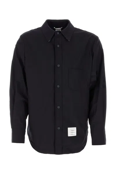 THOM BROWNE MIDNIGHT BLUE WOOL SHIRT