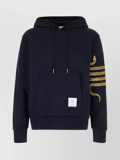 Thom Browne Midnight Cotton Sweatshirt With Embroidered Detail In Black