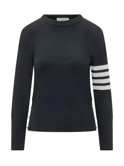 Thom Browne Milan Stitch Pullover With Four Bands In Black