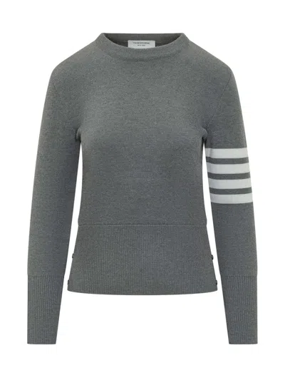 Thom Browne Milan Stitch Pullover With Four Bands In Gray